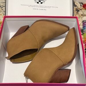 Vince Camuto Tan Nubuck Pointed-Toe Ankle Booties